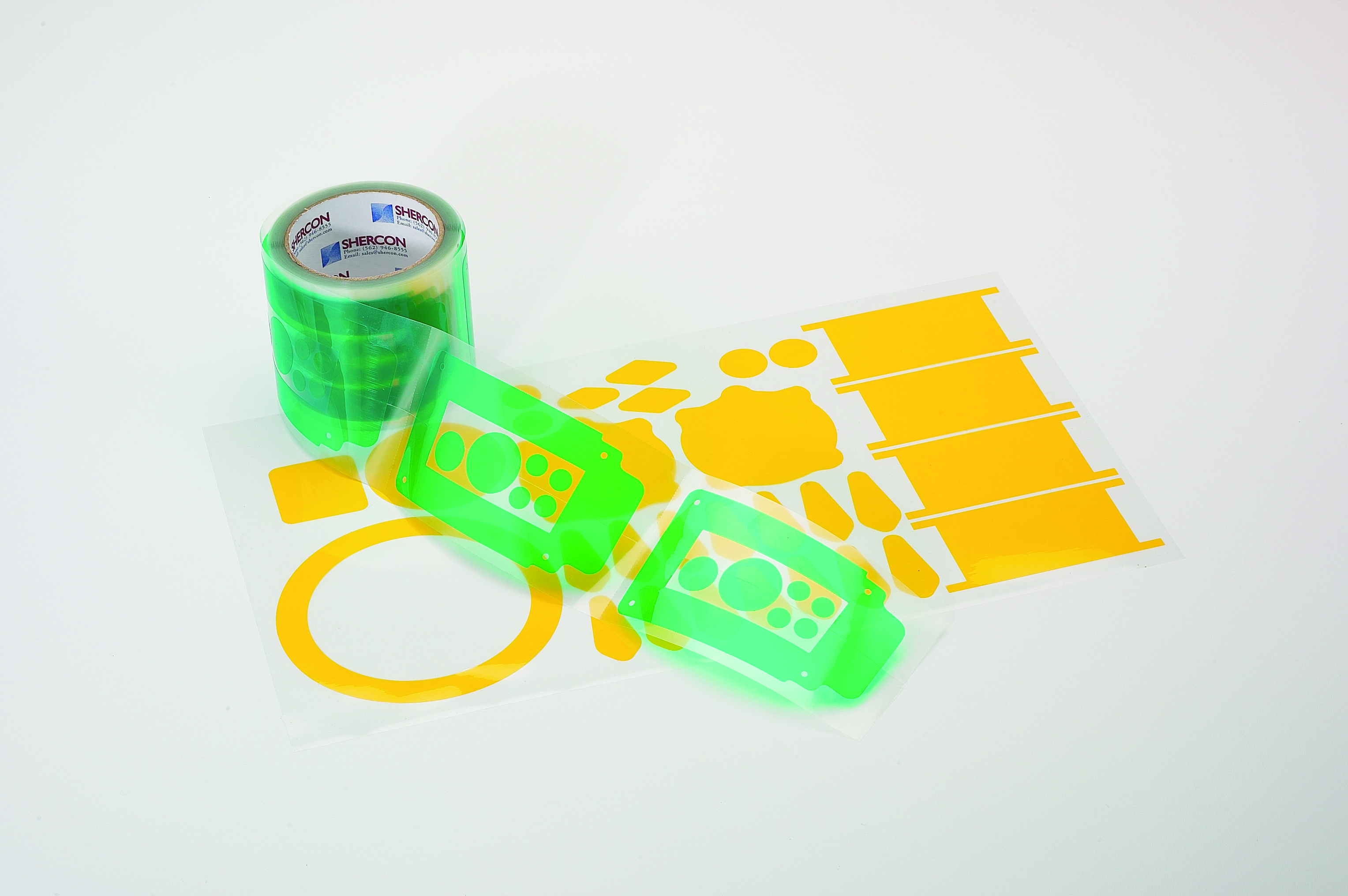 Die-cut masking kit with green tape and yellow masks
